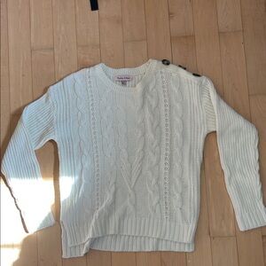 Elegant Ivory Cable Knit Sweater with Button Detail